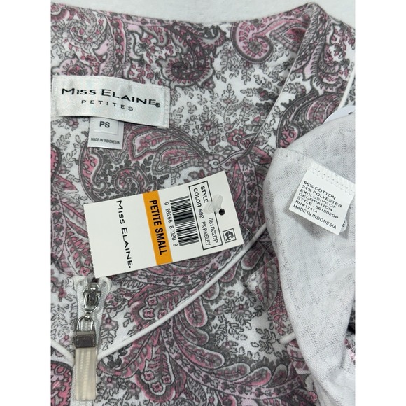Miss Elaine Pink Paisley 3/4-Sleeve Zip Robe Nightgown S Petite Cotton Blend - Picture 2 of 7